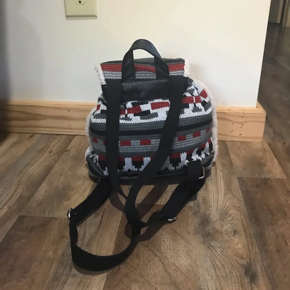 Chateau tribal boho Aztec Sherpa trimmed southwestern festival bucket backpack